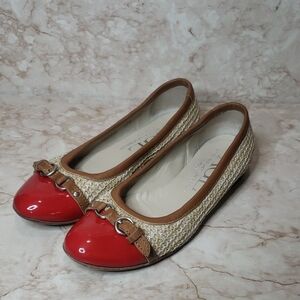 AGL E legant Red and Tan Natural Woven Women's Flats Size 37.5